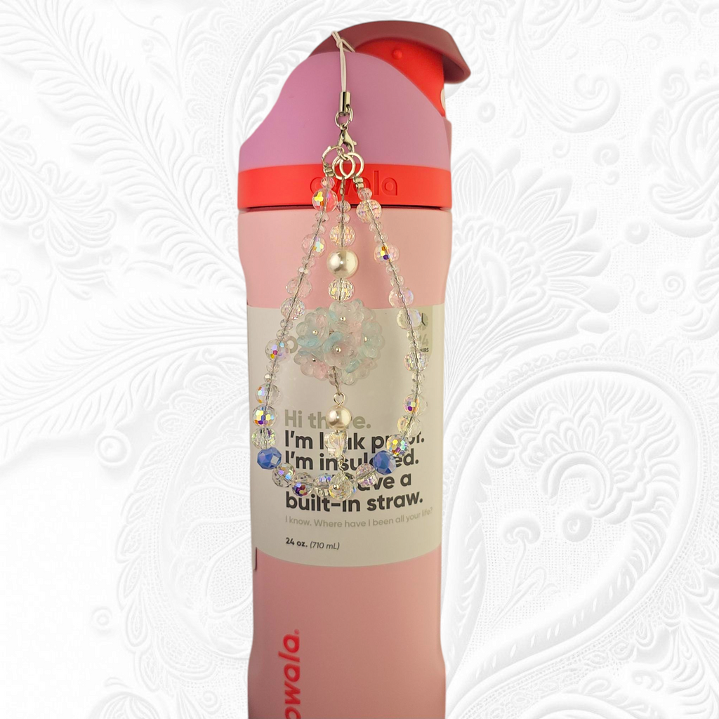 Deluxe Flower Beaded Tumbler Charm Necklace - Pink and Blue