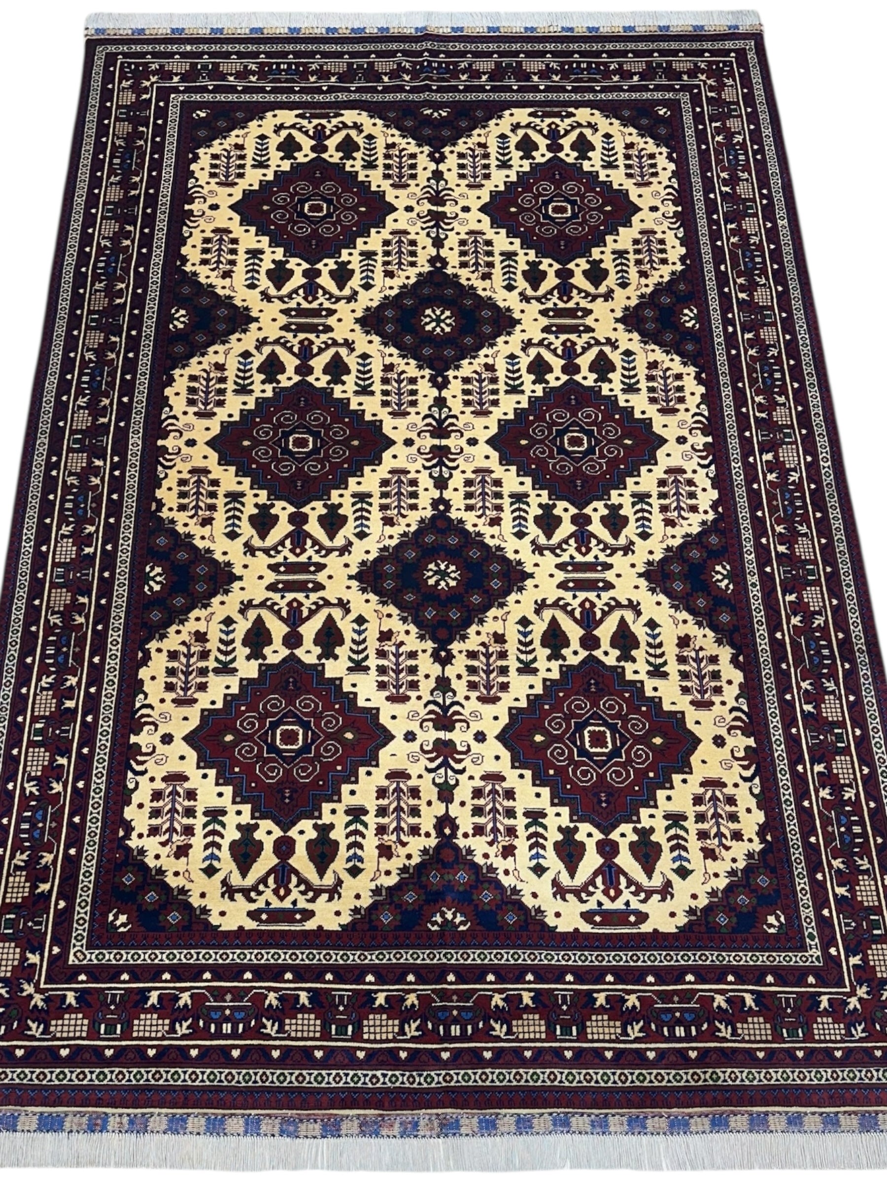 Hand-Knotted Afghani Zerkhaki Wool Rug – 6’6″  x  9’8″
