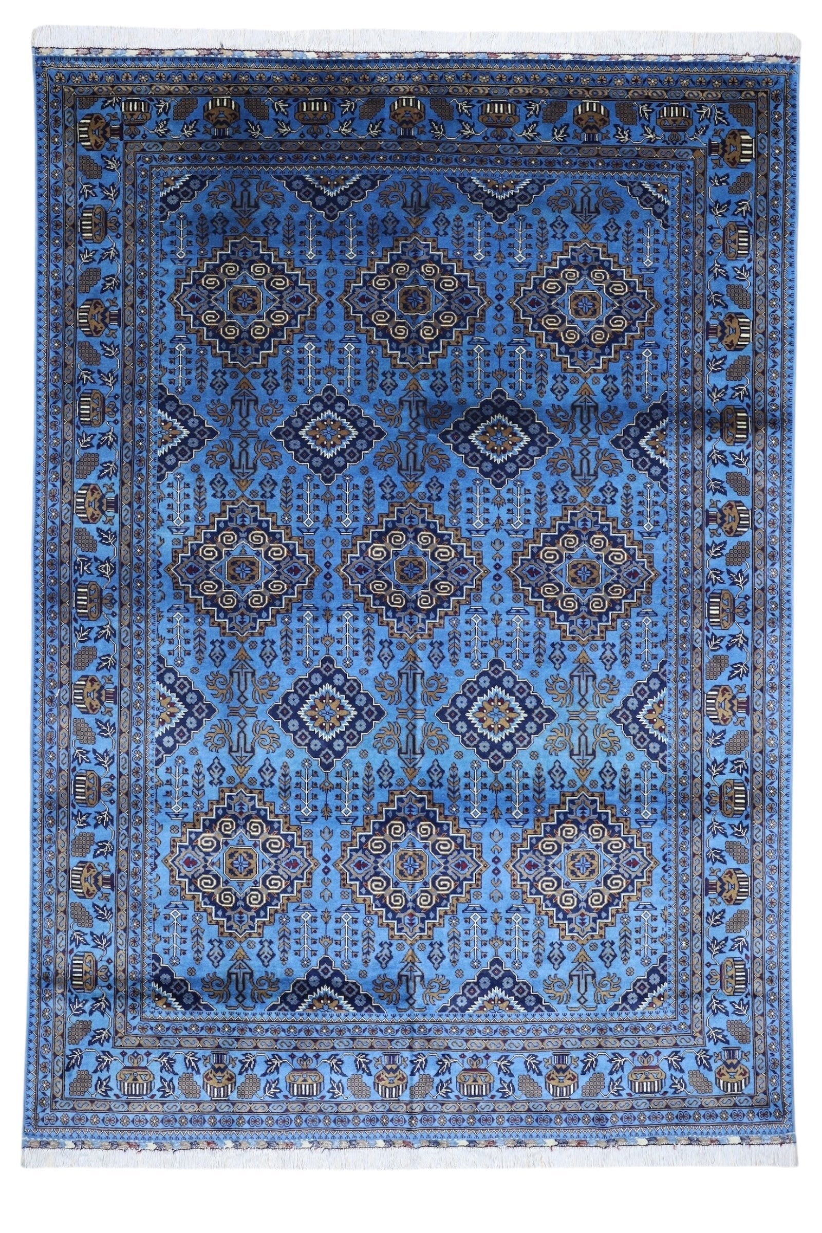 Hand-Knotted Afghani Zerkhaki Wool Rug – 6’7″ x 9’3″