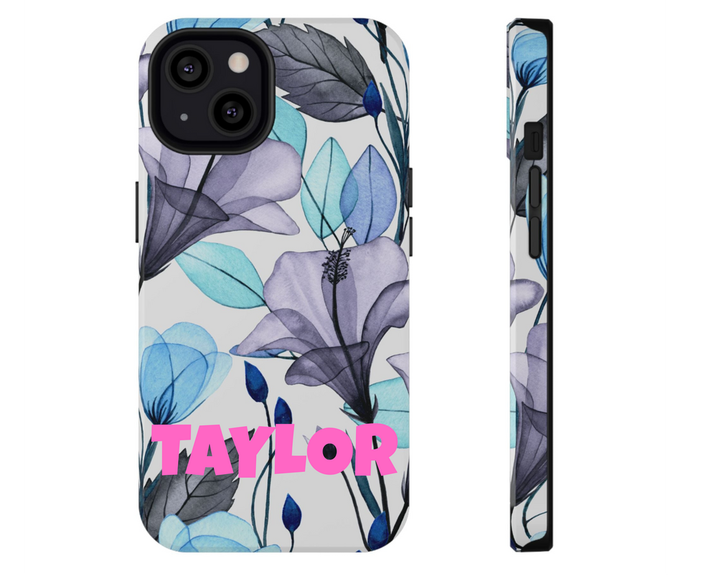 Customizable: Blue and Purple Floral Impact-Resistant Phone Case