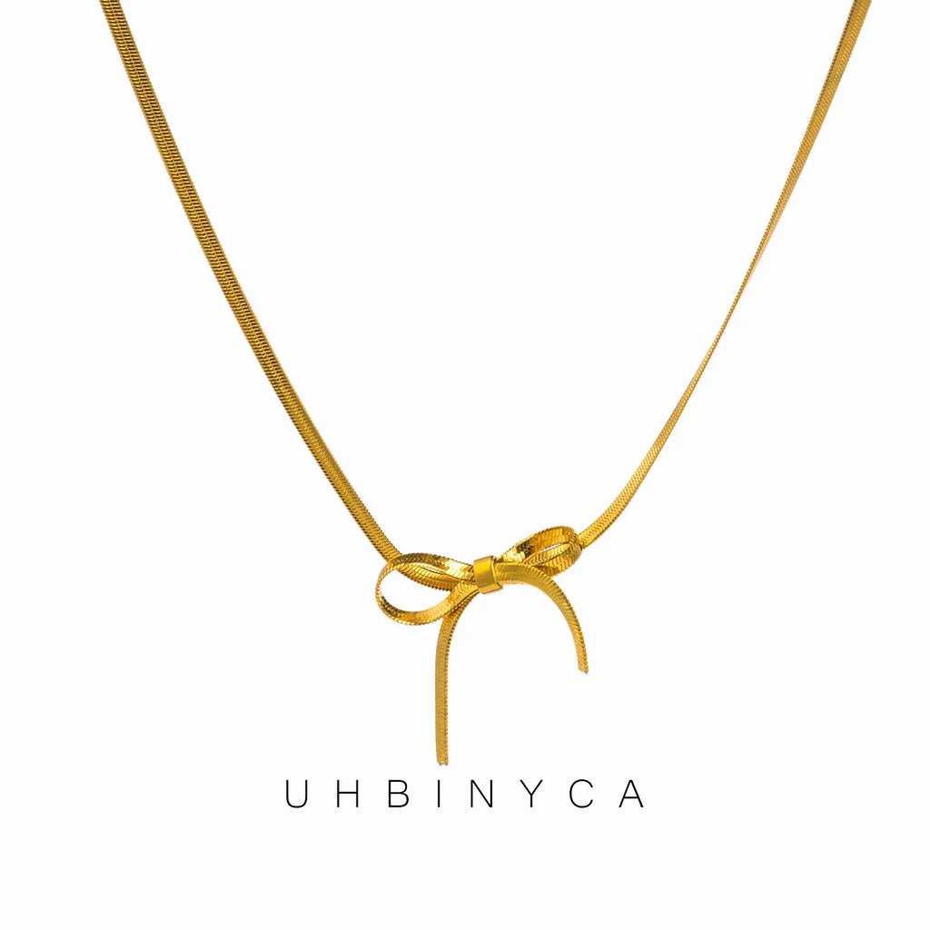 Bow Collarbone Necklace Stainless Steel Jewelry Personality Girl Party Accessories Snake Bone Chain