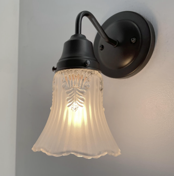 Vanity SCONCE Wall Light 1950s Fixture Frost & Clear Antique Vintage Glass