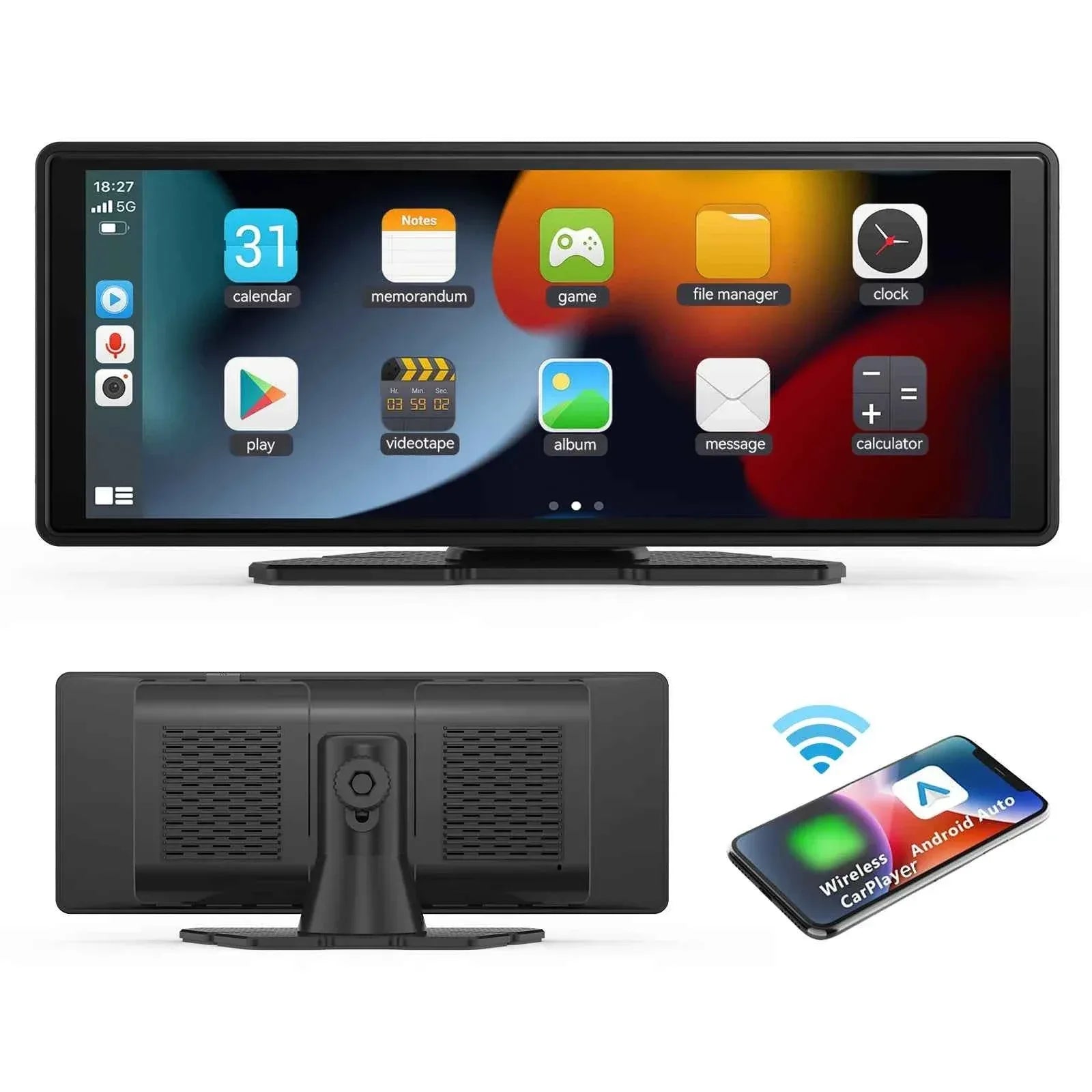 10.26" Portable Wireless CarPlay Car Stereo with HD Touchscreen, Android Auto, Mirror Link, and Backup Camera