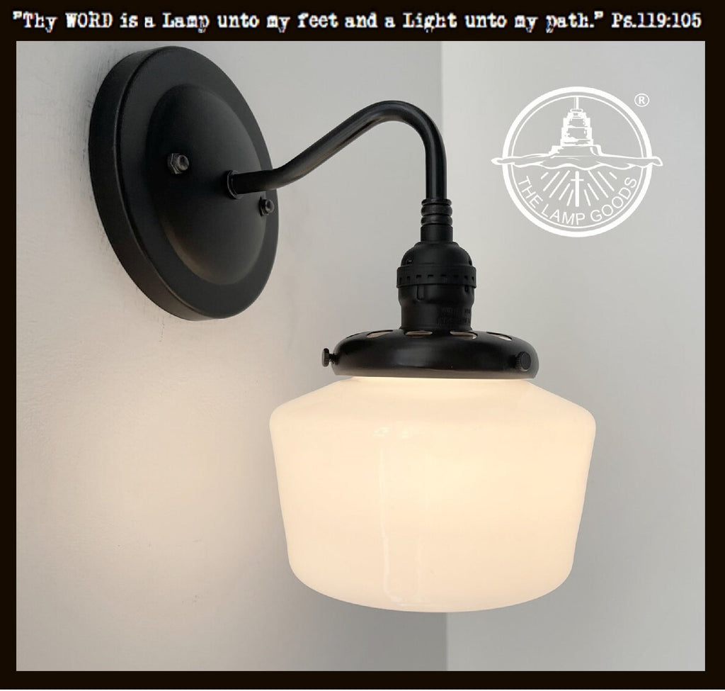Small Schoolhouse Antique Milk Glass Wall Sconce Light