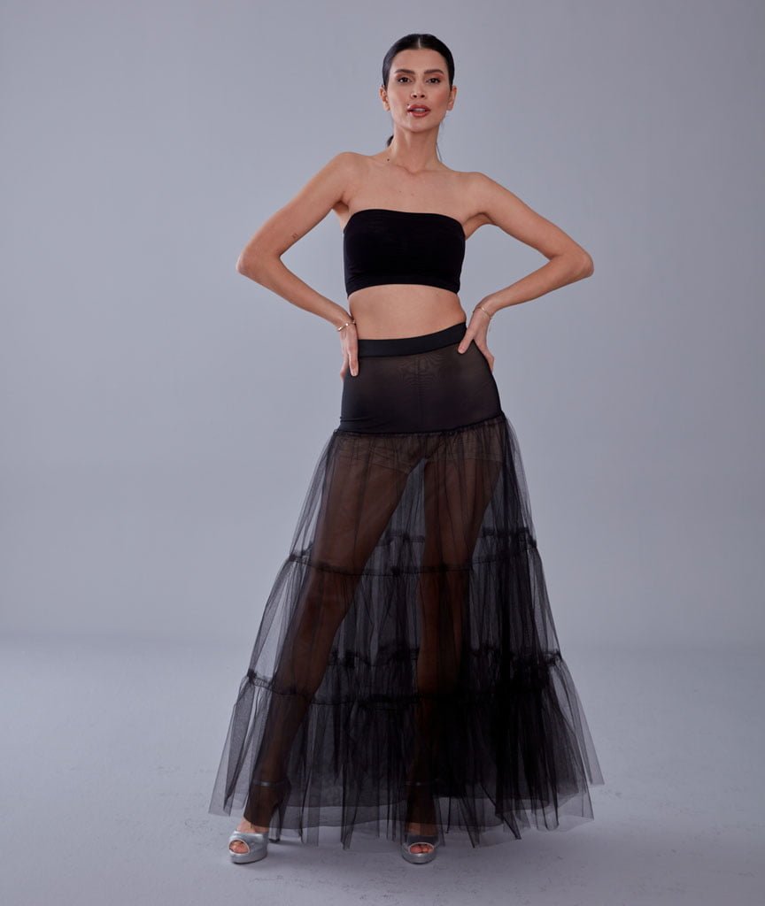 Black Voile Petticoat Skirt with Elastic Band - Perfect for Parties