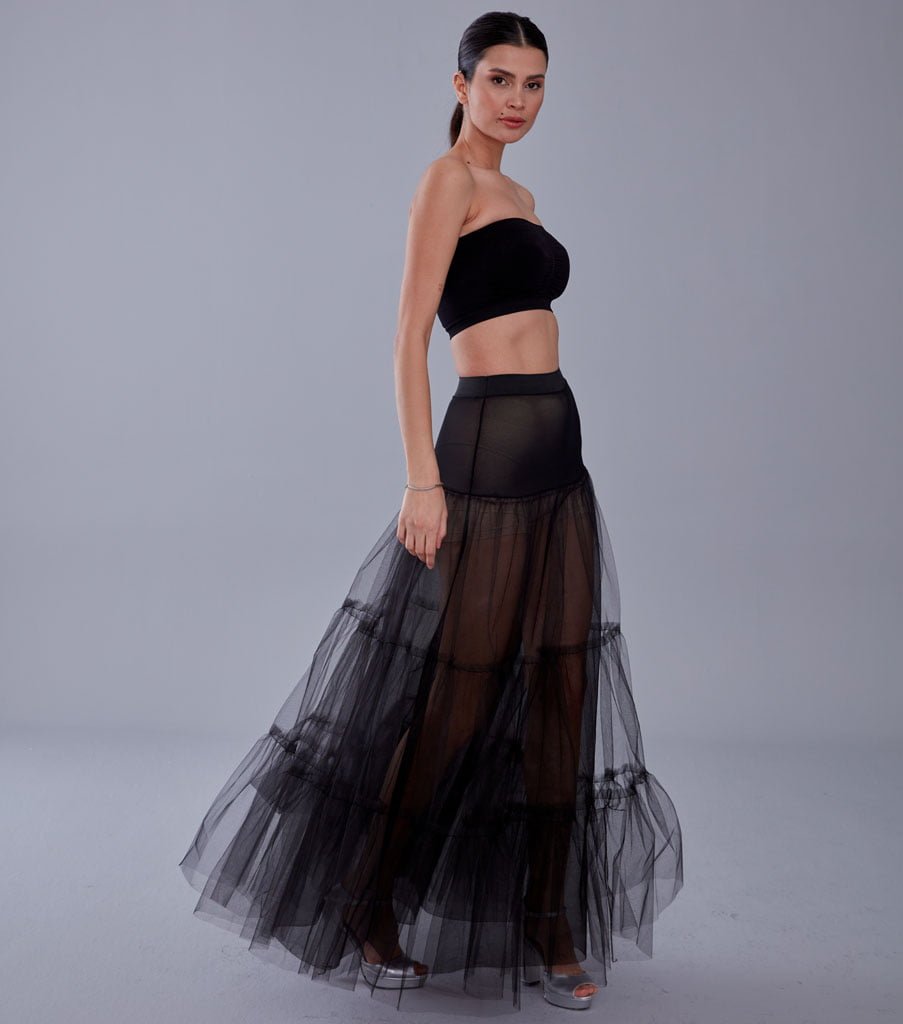 Black Voile Petticoat Skirt with Elastic Band - Perfect for Parties