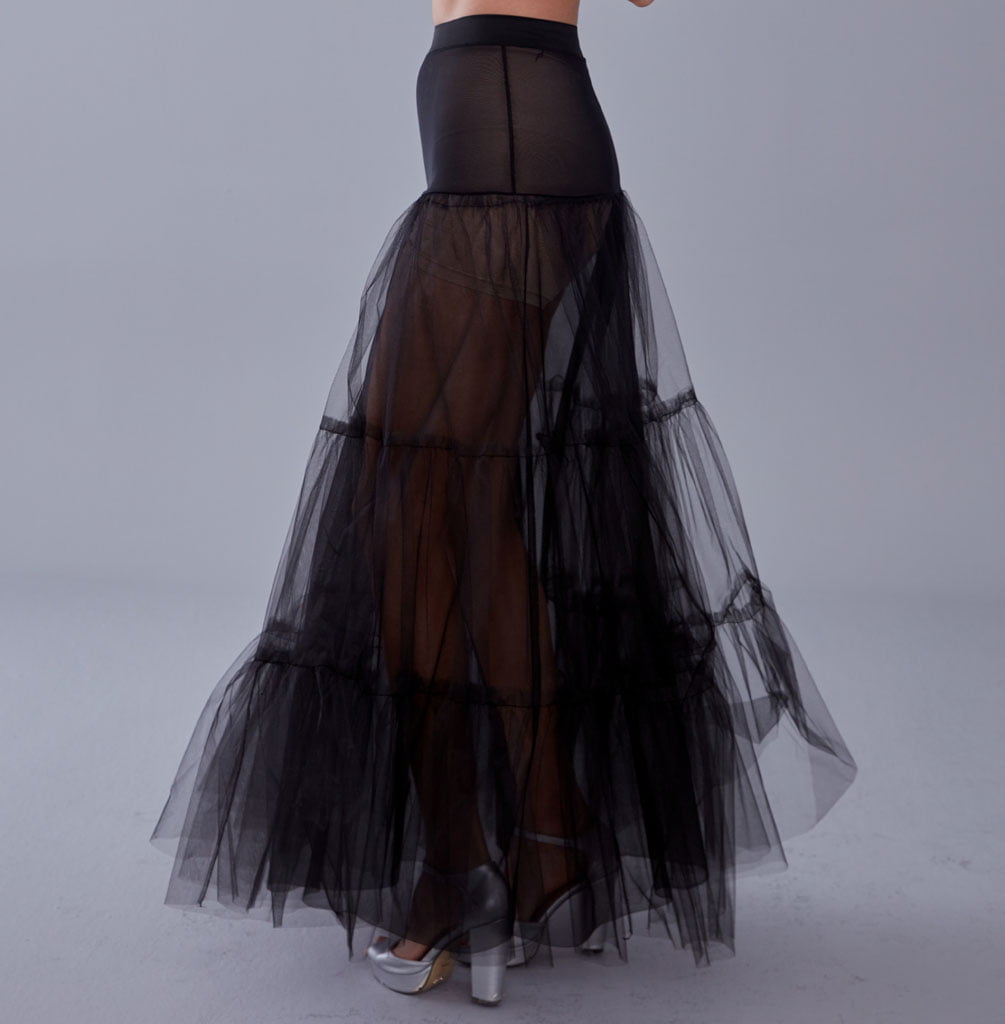 Black Voile Petticoat Skirt with Elastic Band - Perfect for Parties