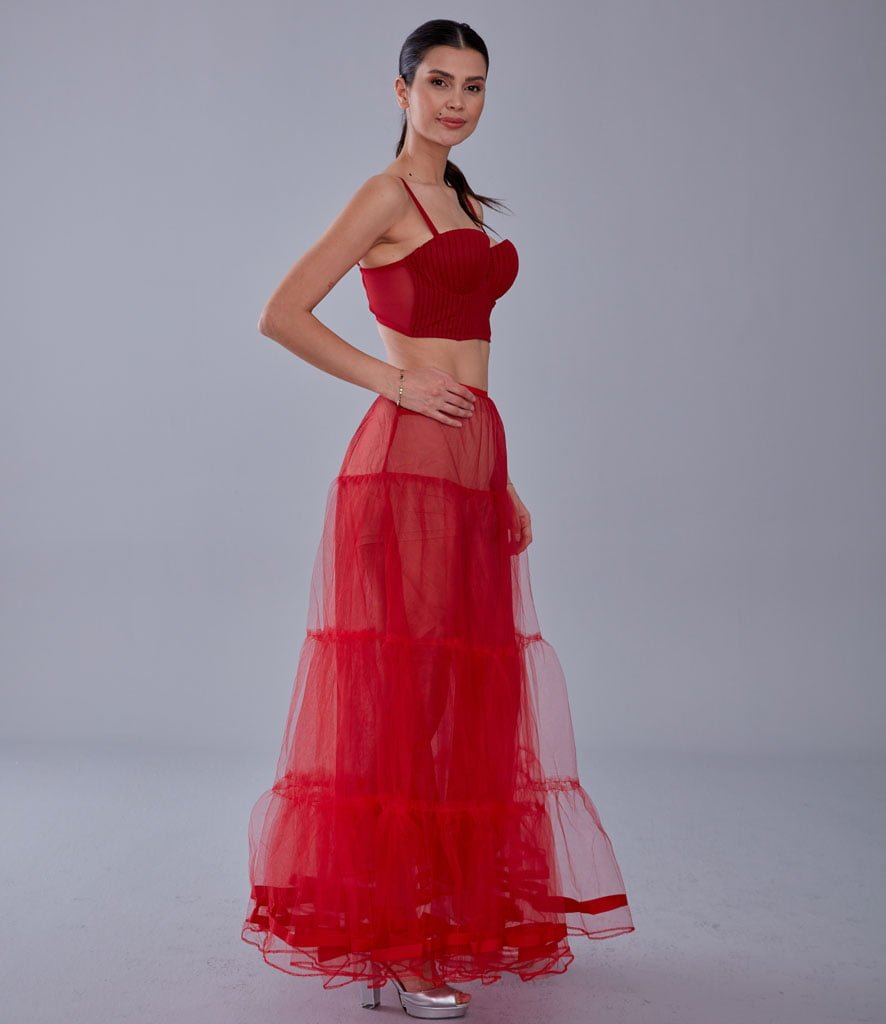 Red Voile Petticoat Skirt  with Elastic Band - Perfect for Parties
