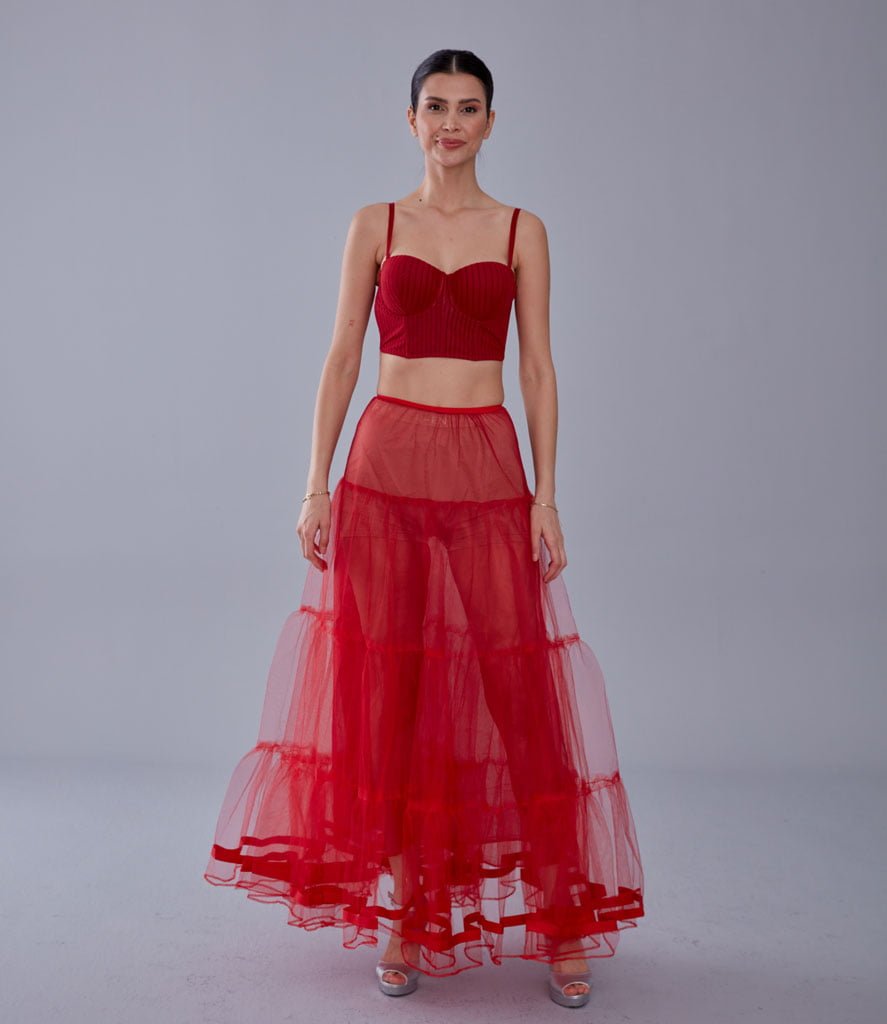 Red Voile Petticoat Skirt  with Elastic Band - Perfect for Parties
