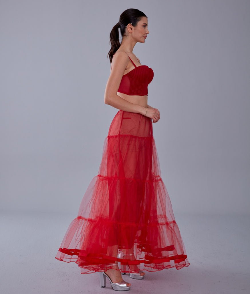 Red Voile Petticoat Skirt  with Elastic Band - Perfect for Parties