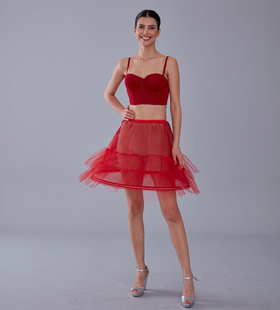 Red Short Hoop Skirt Underskirt  ( Petticoat Skirt )