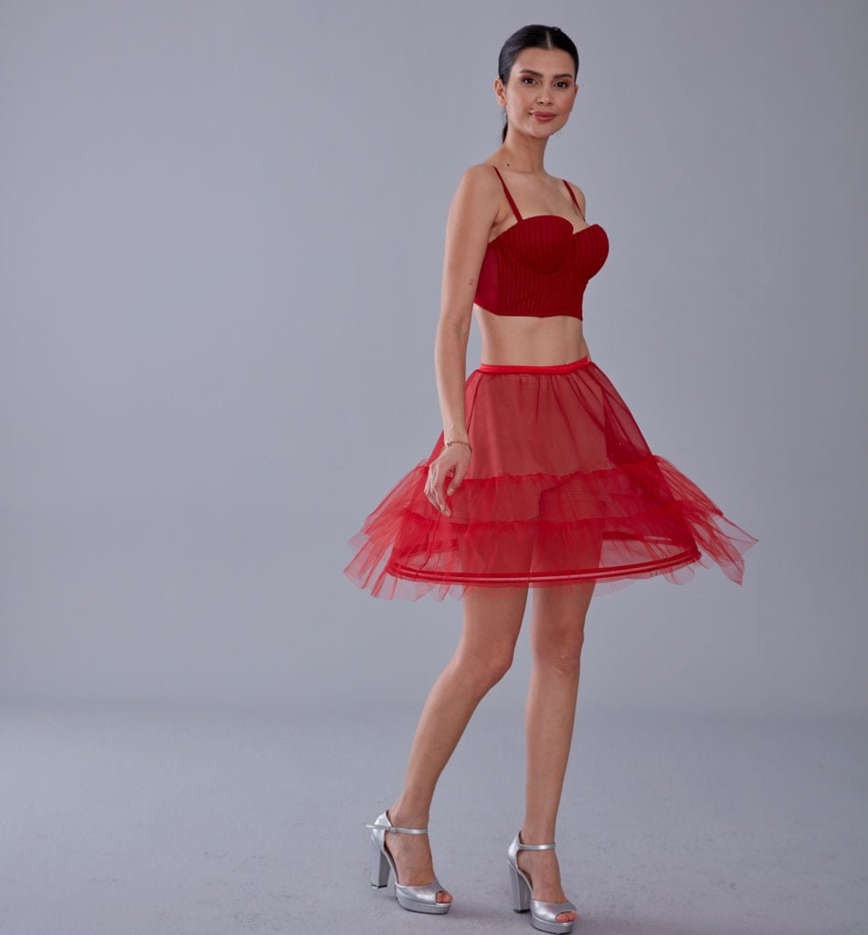 Red Short Hoop Skirt Underskirt  ( Petticoat Skirt )