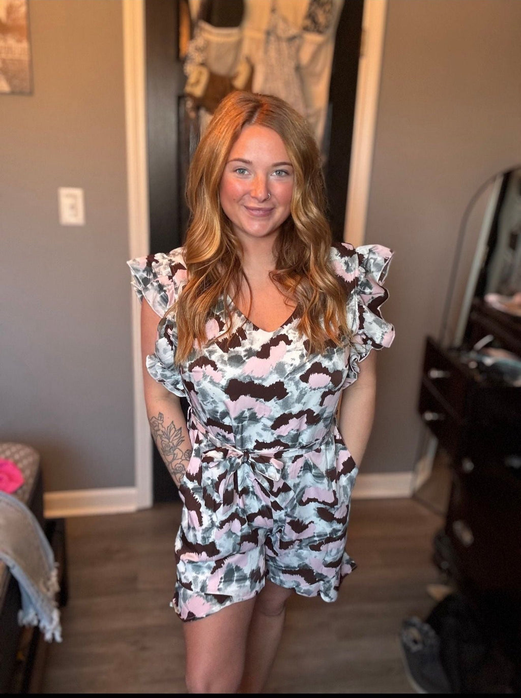 Grey and Pink Leopard Romper