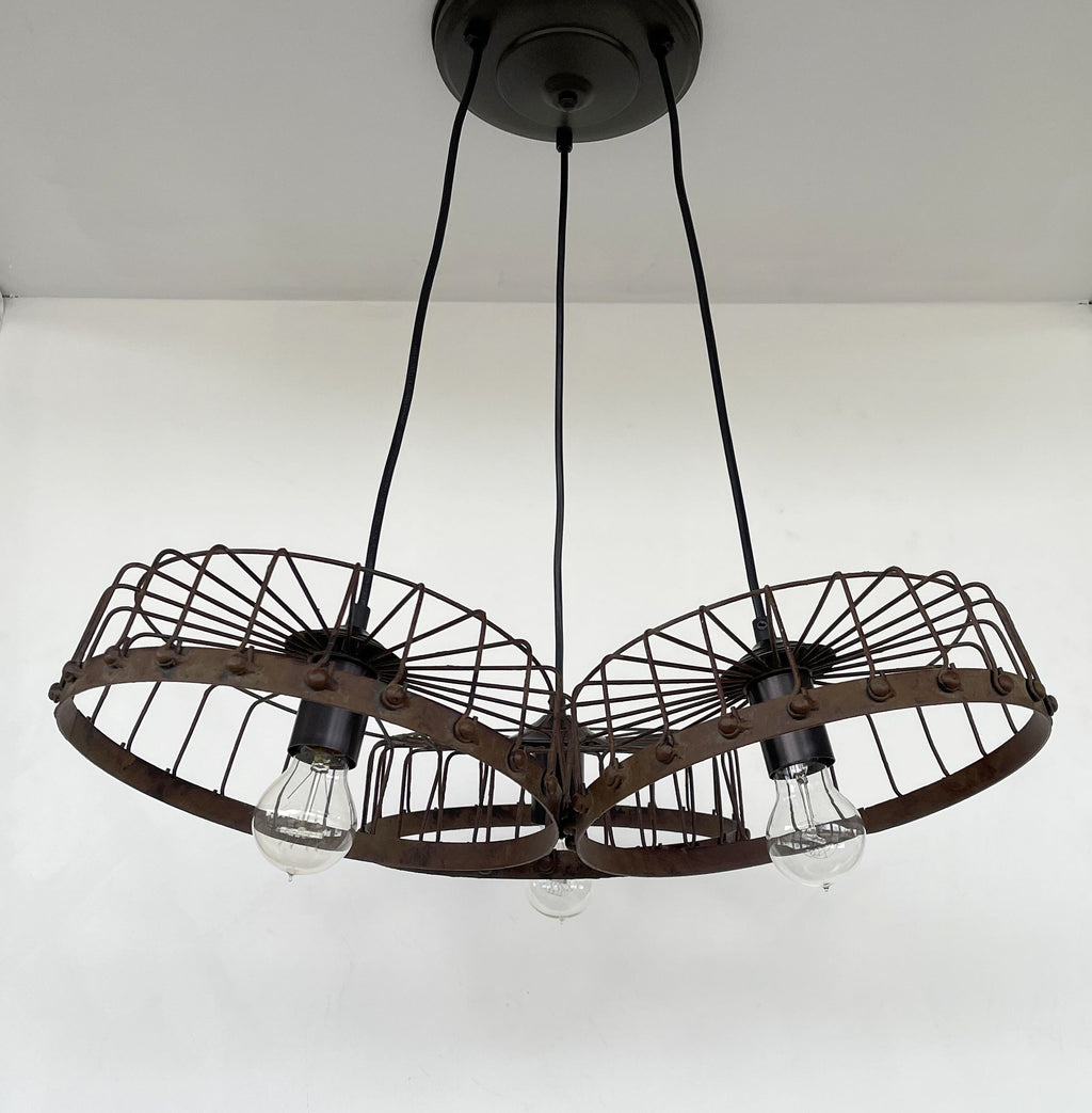 Rustic Industrial Wagon Wheel CHANDELIER TRIO Light