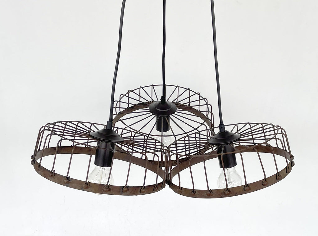 Rustic Industrial Wagon Wheel CHANDELIER TRIO Light
