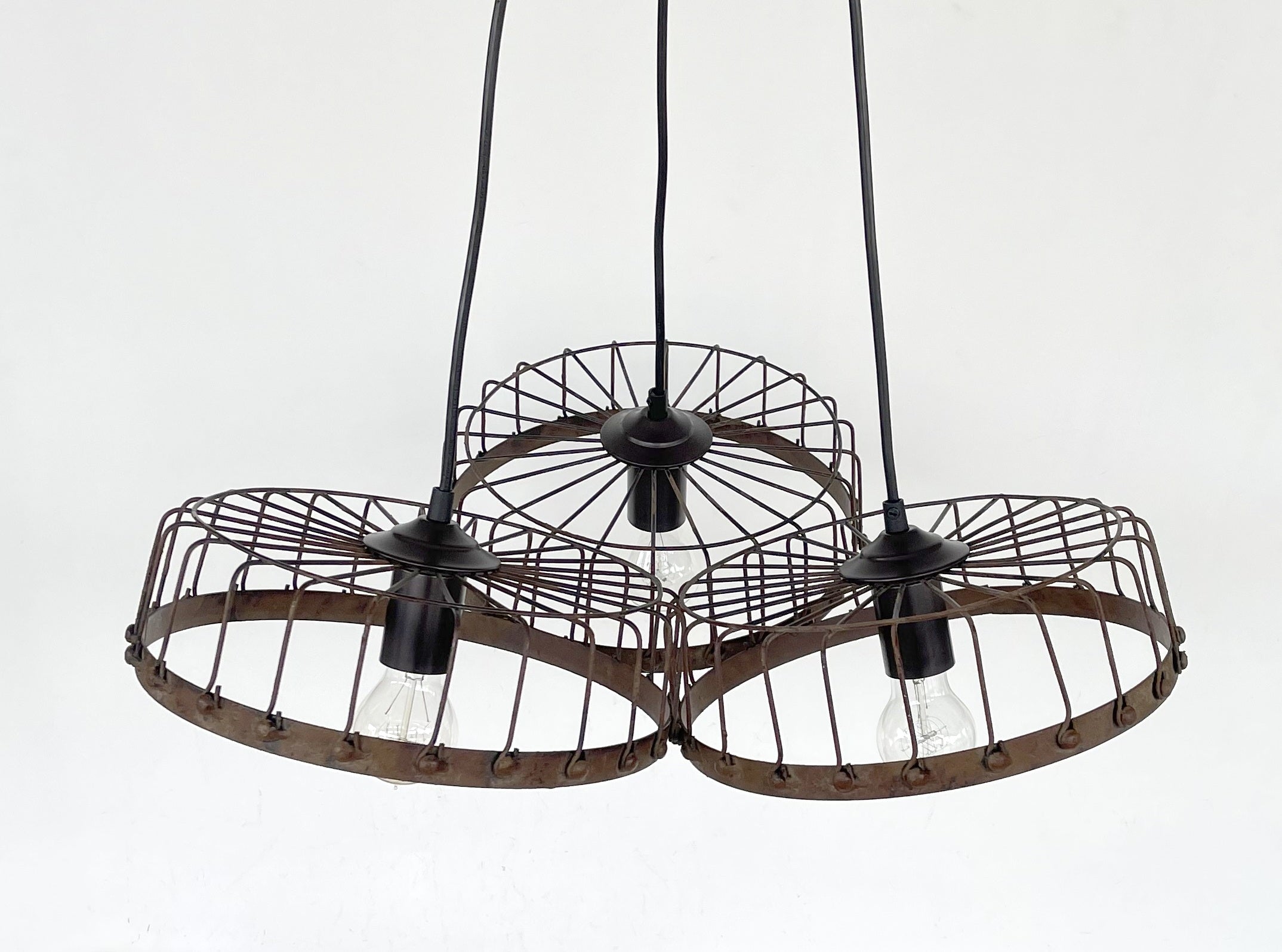 Rustic Industrial Wagon Wheel CHANDELIER TRIO Light
