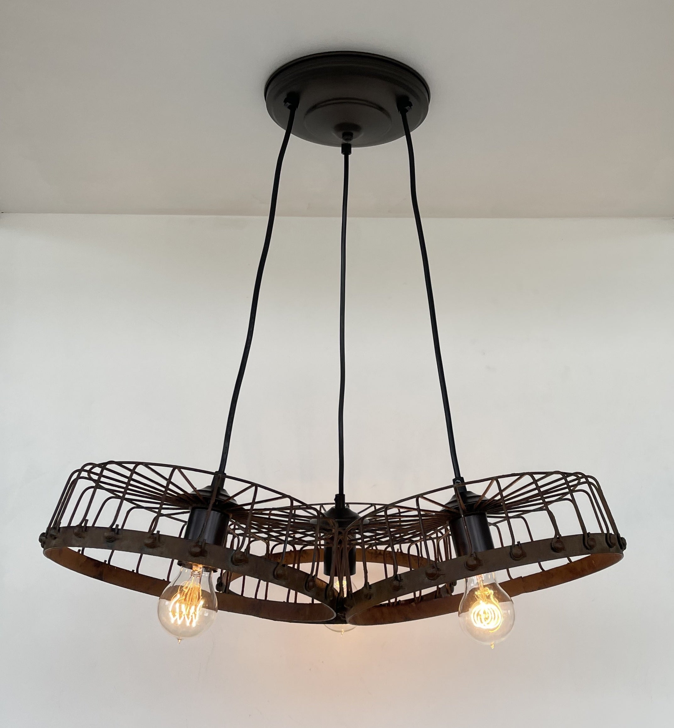 Rustic Industrial Wagon Wheel CHANDELIER TRIO Light
