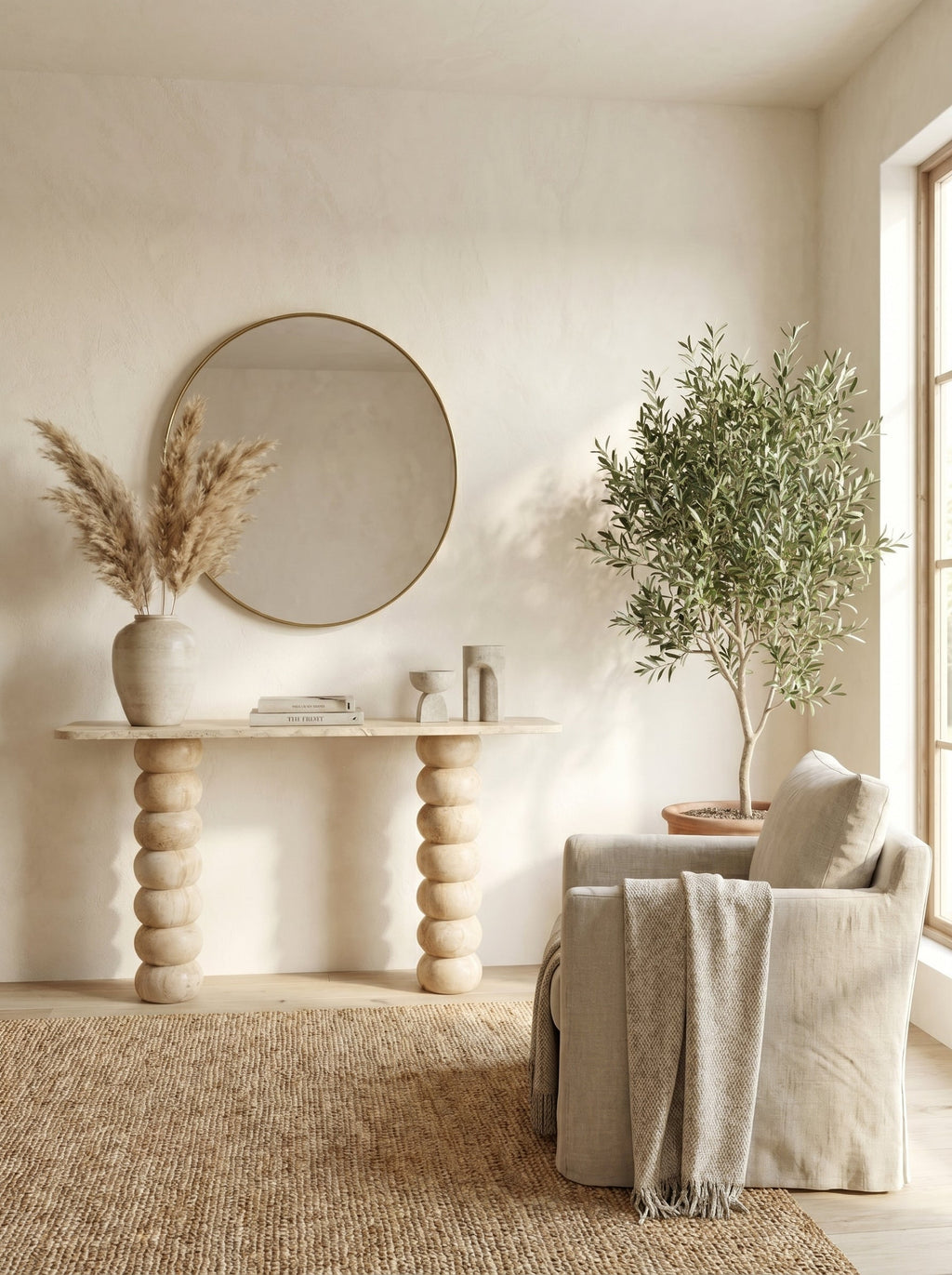 Troia Light Travertine Designer Console Honed