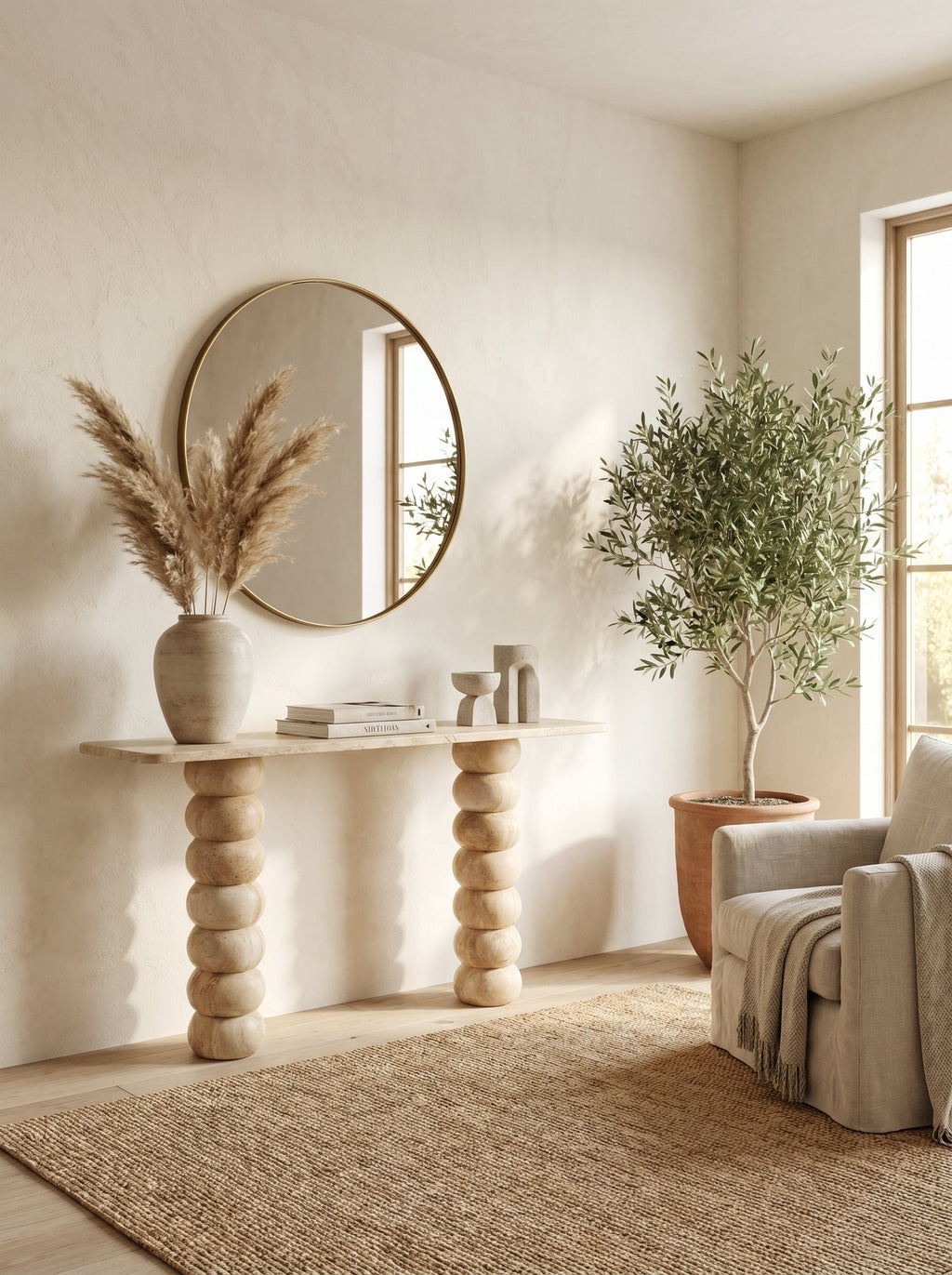 Troia Light Travertine Designer Console Honed