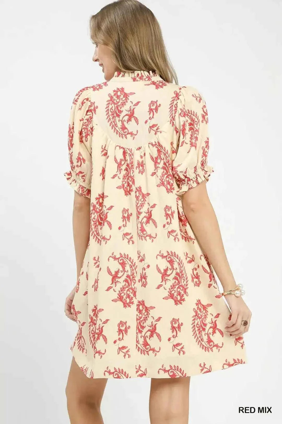 Mix Paisley Scallop Trim Dress