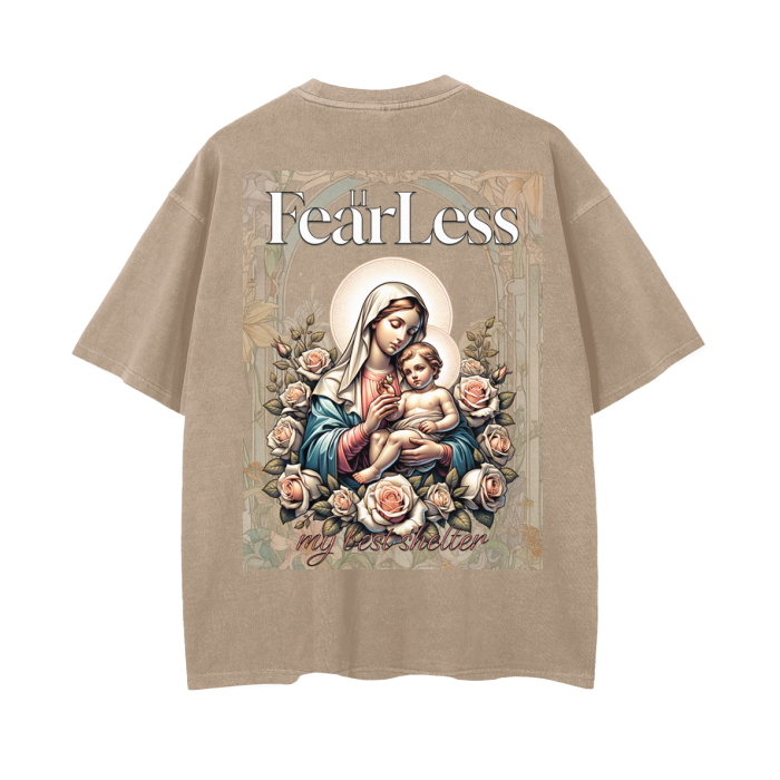 FearLessLI Mother Mary Vintage Wash Drop Shoulder T-Shirt