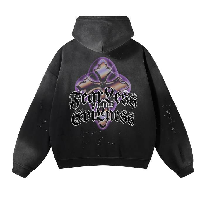 FearLessLi Vintage Wash Frayed Fleece Hoodie