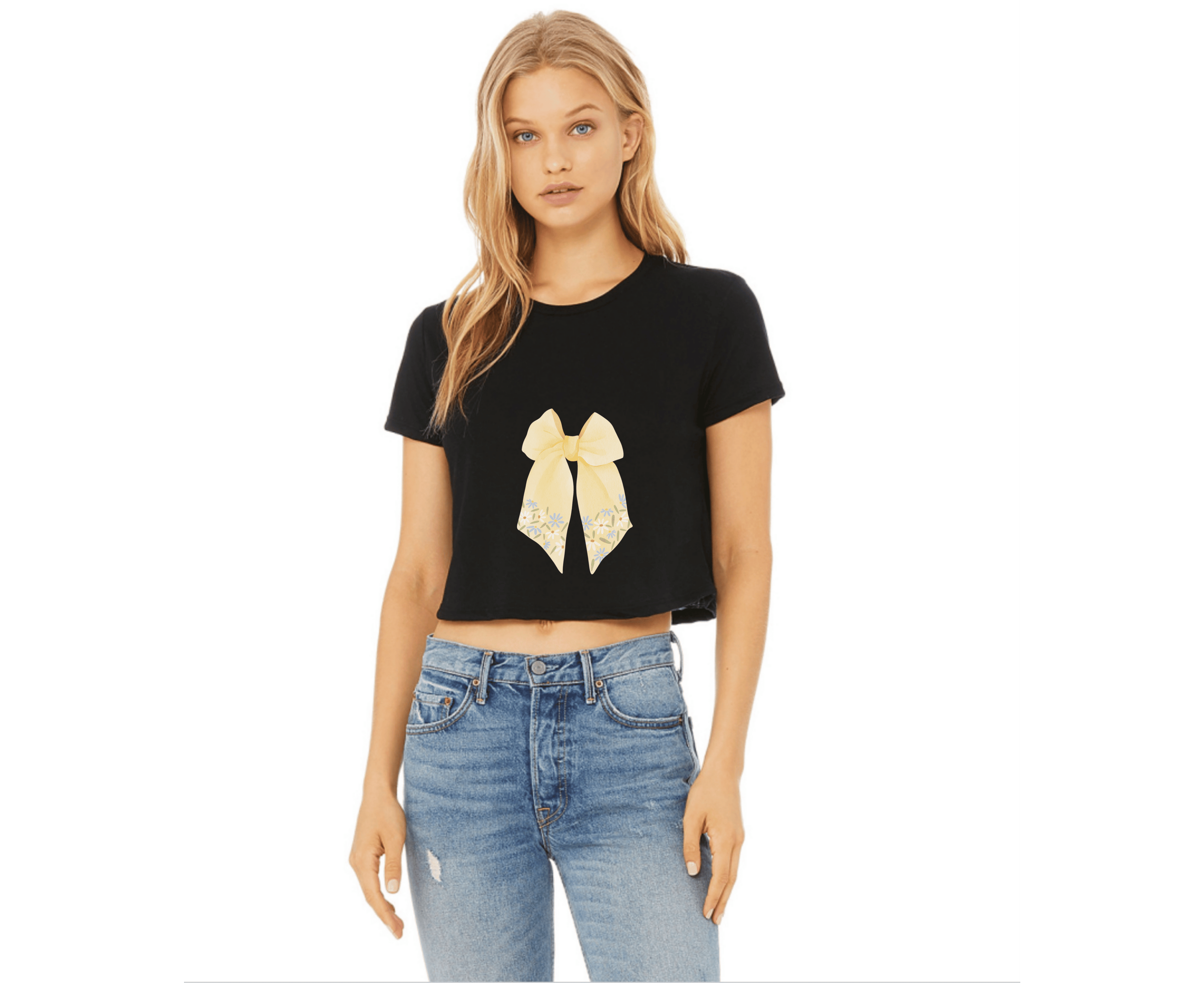 Customizable: Butter Yellow Floral Bow Cropped Tee