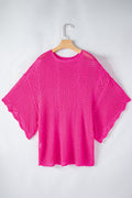 Pointelle Knit Scallop Edge Short Sleeve Top