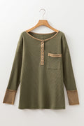 Colorblock Waffle Textured Henley Top