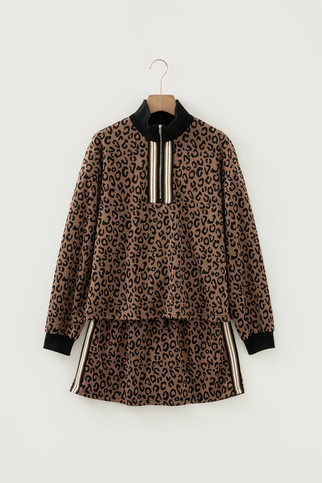 Leopard Quarter Zip Top & Mini Skirt Set