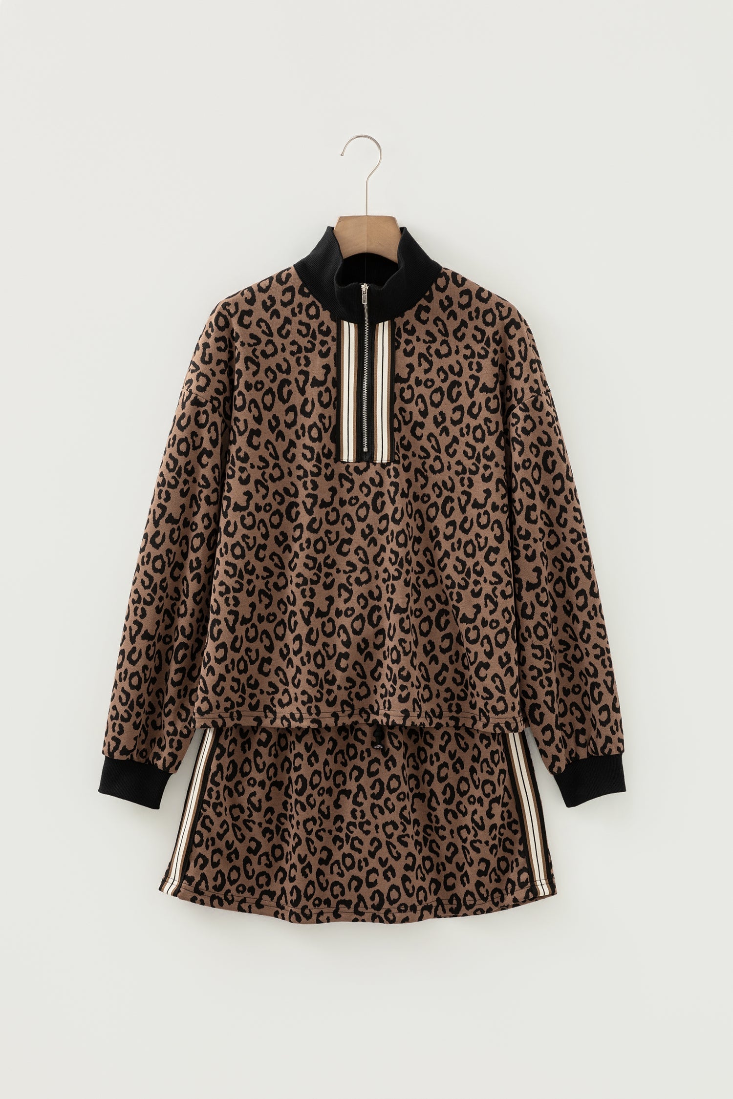 Leopard Quarter Zip Top & Mini Skirt Set