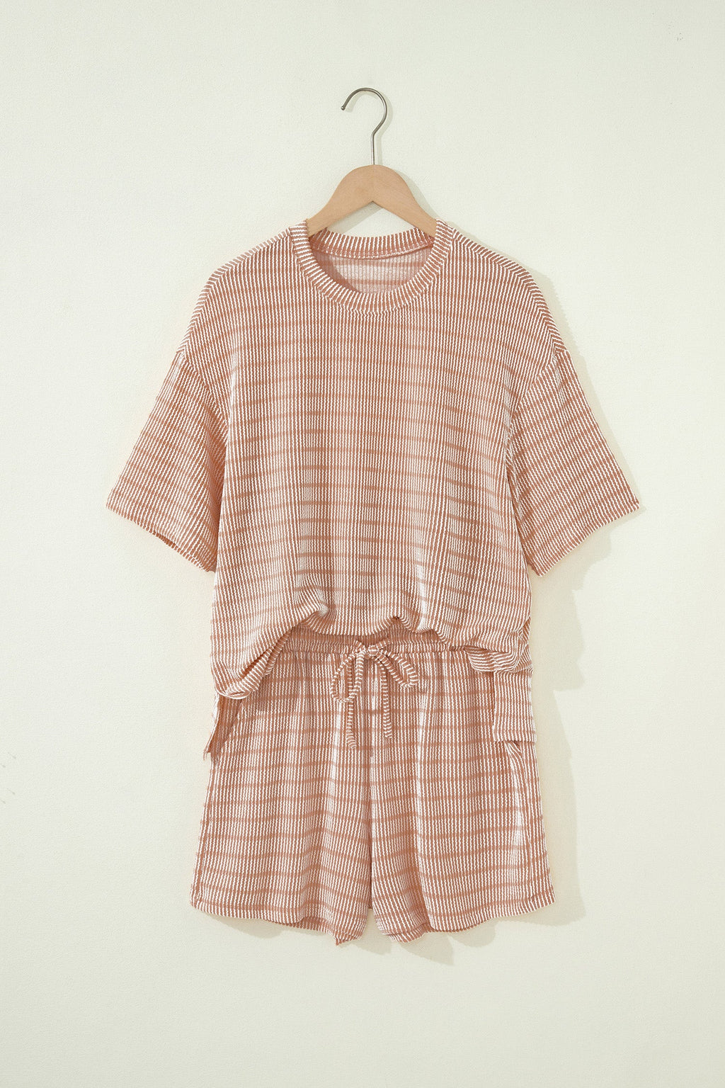 Stripe Ribbed Loose Tee & Drawstring Short Set