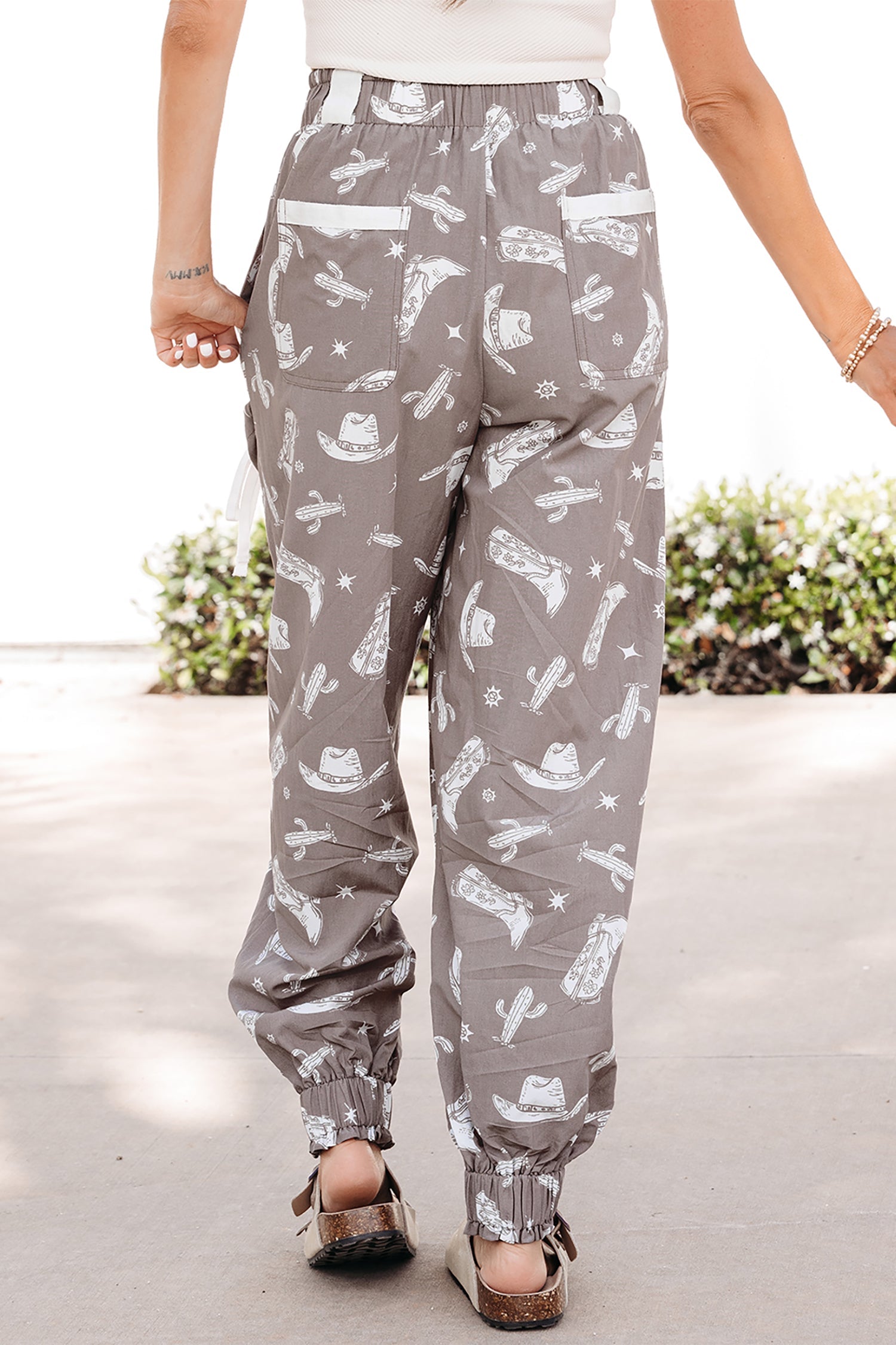 Western Cactus Cowgirl Drawstring Jogger Pants