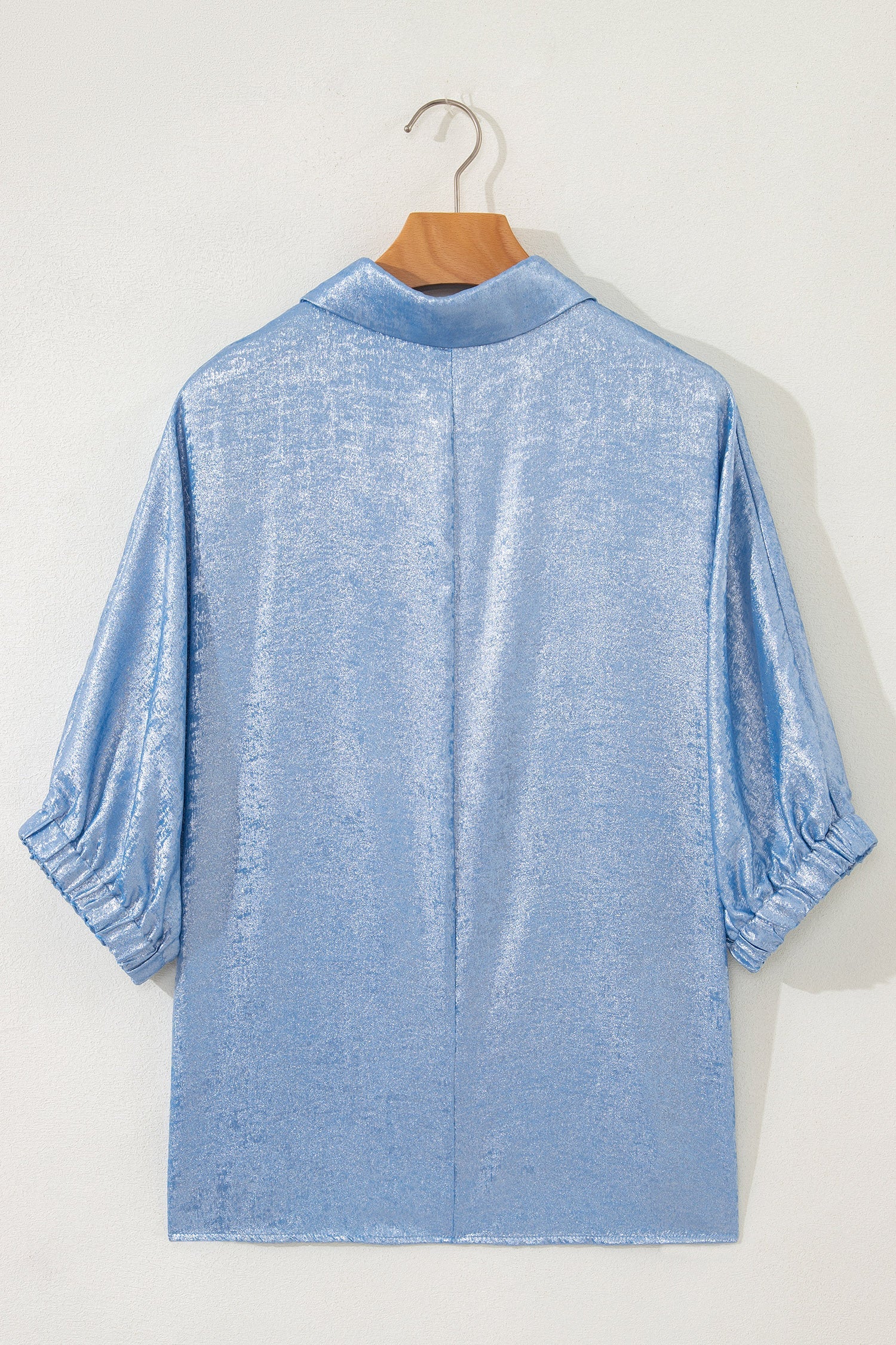 Metallic Collared V-Neck 3/4 Sleeve Top