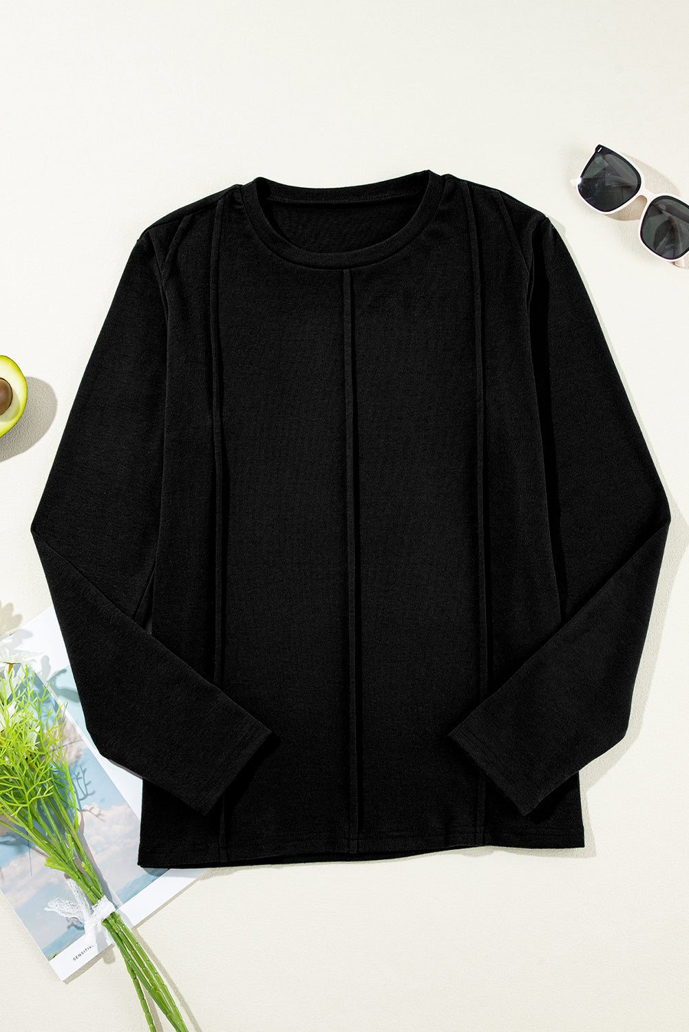 Judith Solid Exposed Seam Long Sleeve Top