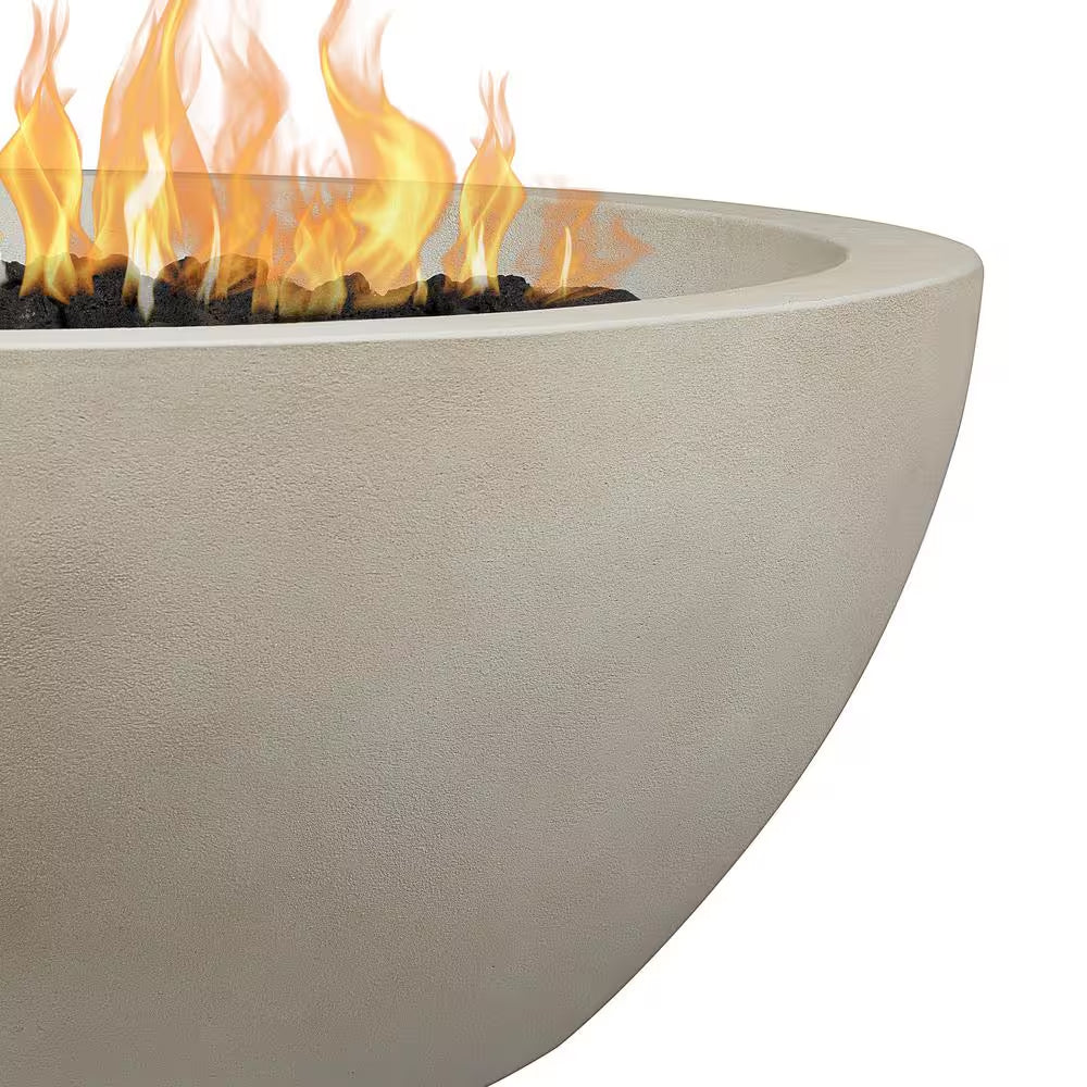 38” Round Concrete Propane Fire Pit – Outdoor Patio Fire Bowl with Cover