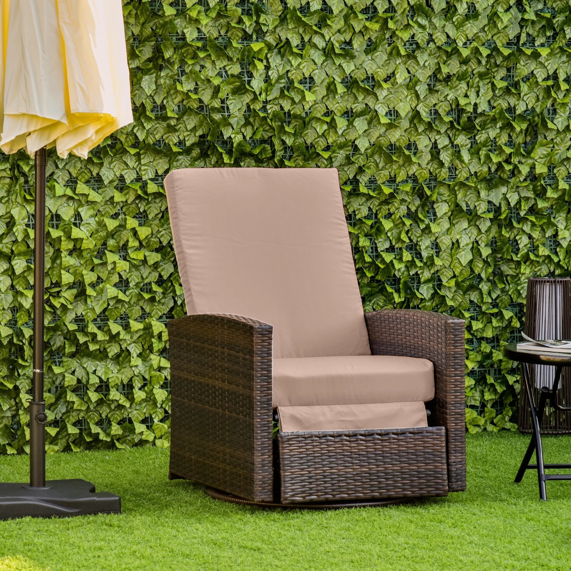 Outdoor Wicker Swivel Recliner Chair with Footrest