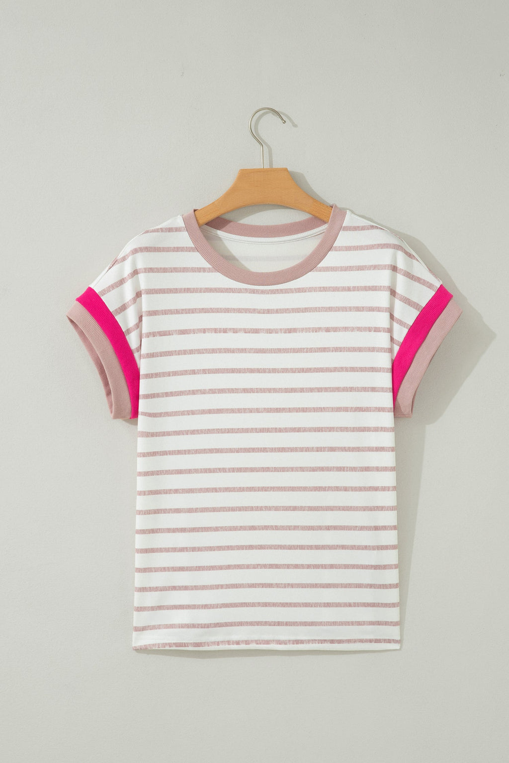 Stripe Colorblock Trim Short Sleeve Top