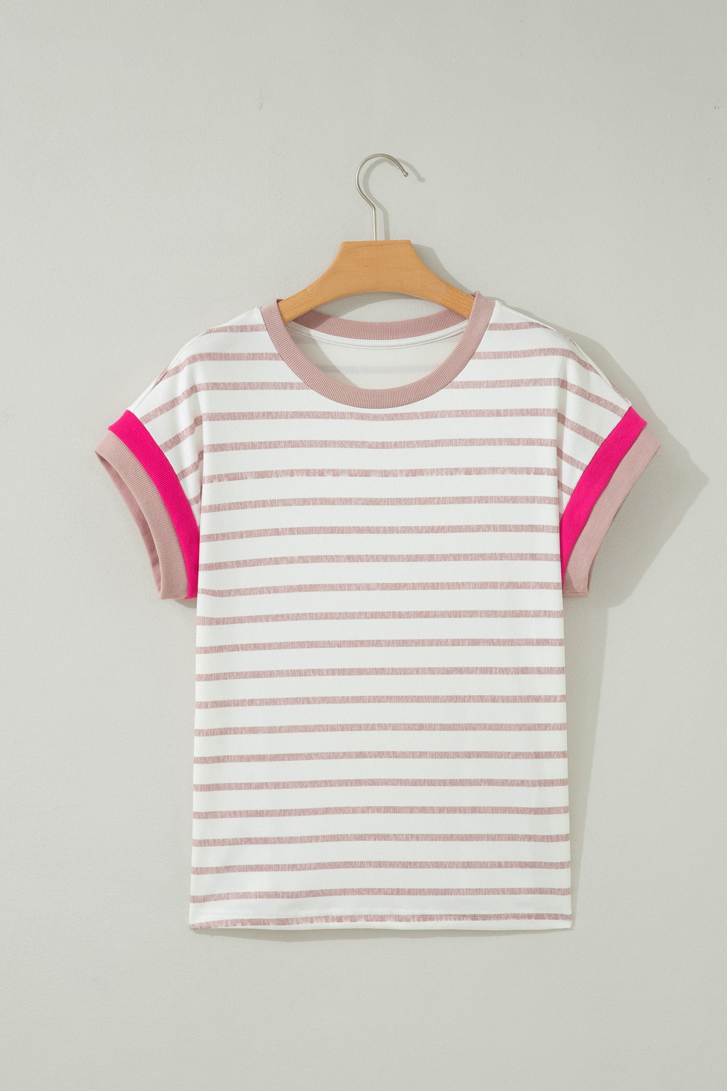 Stripe Colorblock Trim Short Sleeve Top