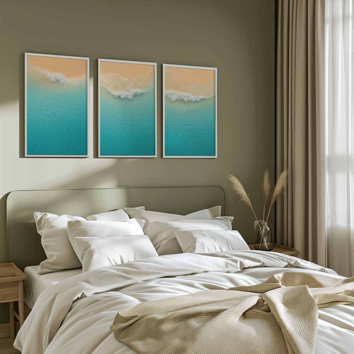 Aerial Beach Shoreline Triptych Wall Art – Minimal Ocean Waves