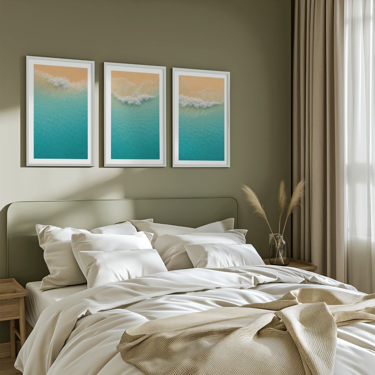 Aerial Beach Shoreline Triptych Wall Art – Minimal Ocean Waves