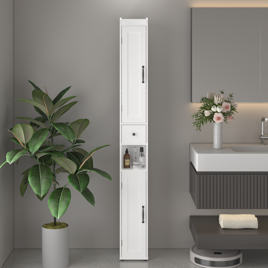 White Slim Tall Bathroom Storage Cabinet with Adjustable Shelves, 2 Doors Freestanding Cabinet for Small Spaces, Kitchen, Living Room, MDF Material, 67.51 inches High