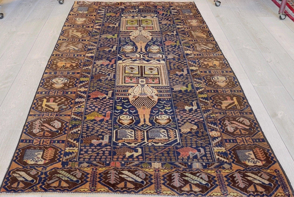 Afghani Vintage Pictorial Rug I Tribal Baluchi 4X7 Ft