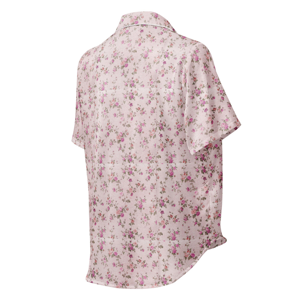 Customizable: Pink Floral Women’s Short Sleeve Pajama Top