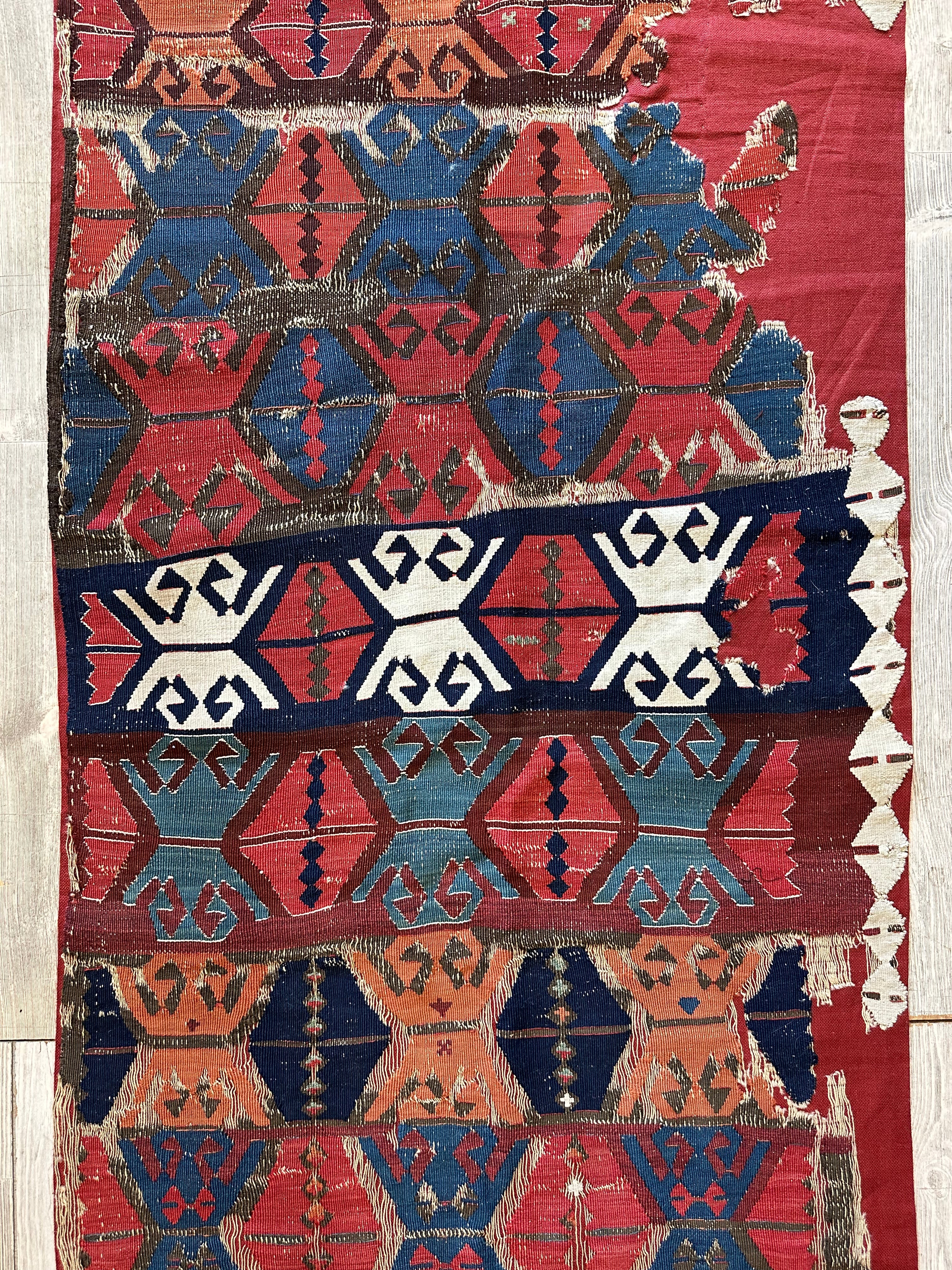 Antique Anatolian Long Kilim Fragment | 19th Century Hand-Woven Wool