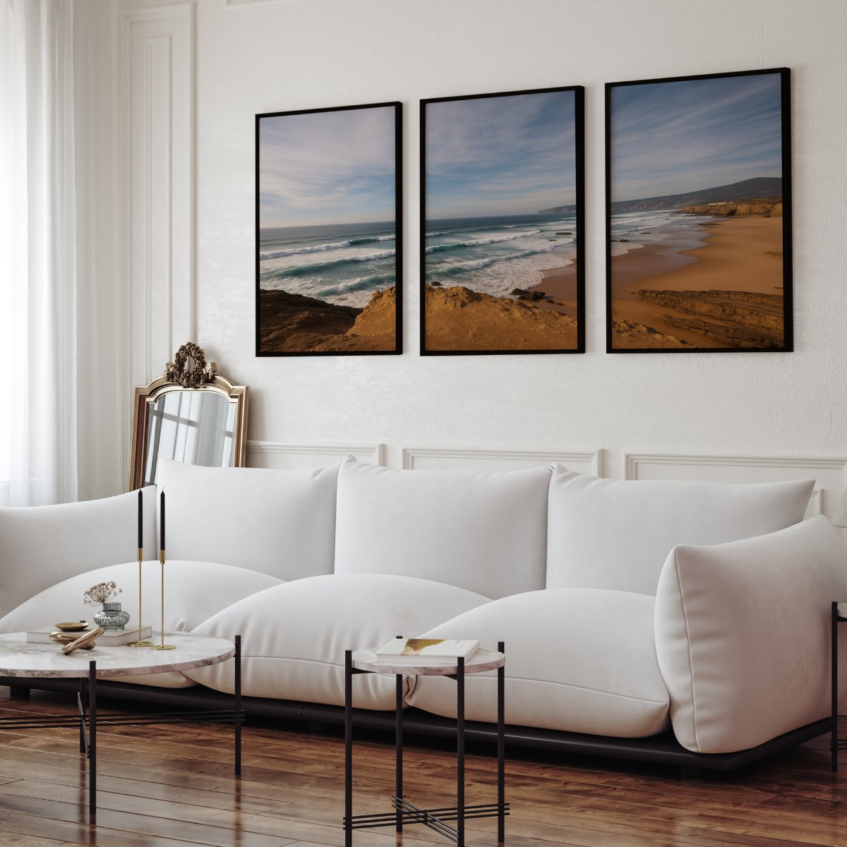 Atlantic Serenity – 3-Panel Rocky Beach & Ocean Wall Art Set