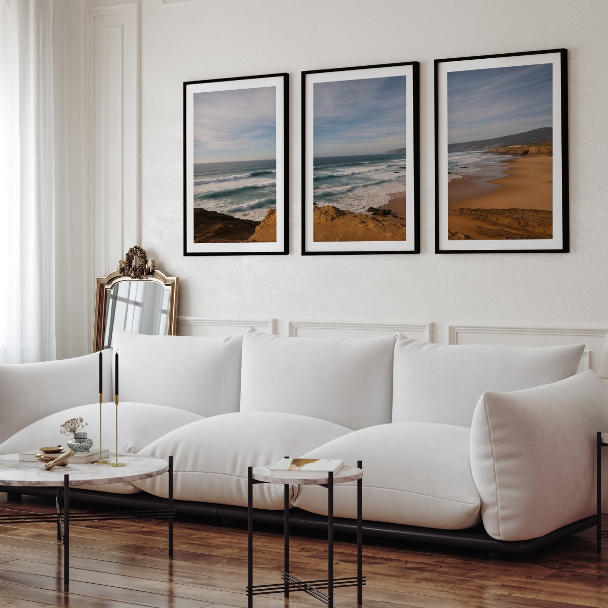 Atlantic Serenity – 3-Panel Rocky Beach & Ocean Wall Art Set