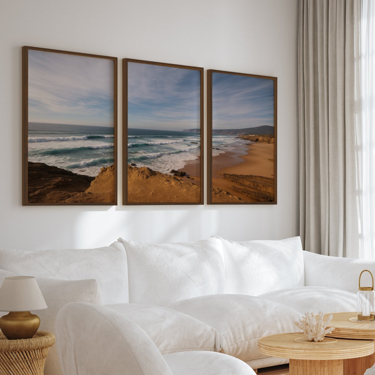 Atlantic Serenity – 3-Panel Rocky Beach & Ocean Wall Art Set