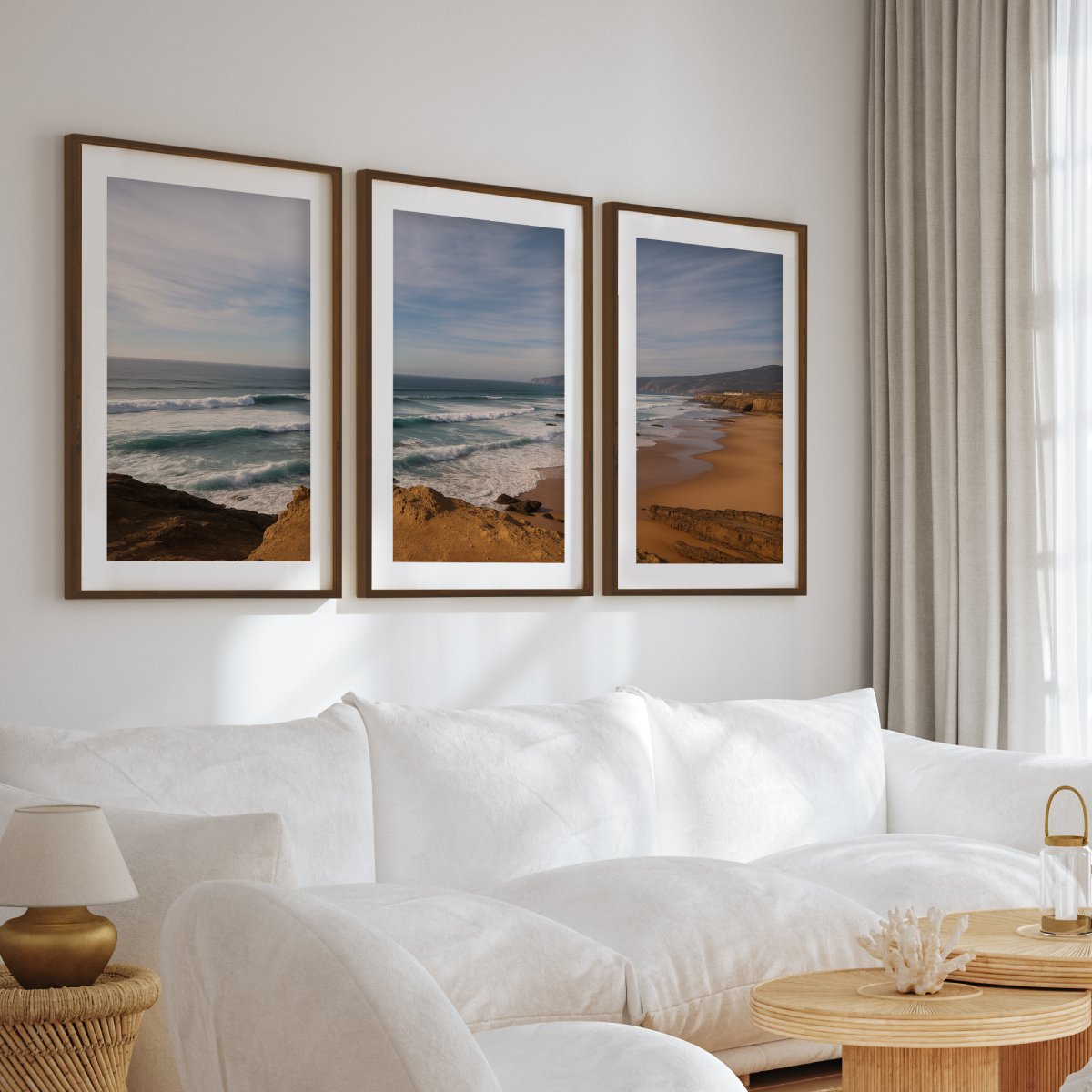 Atlantic Serenity – 3-Panel Rocky Beach & Ocean Wall Art Set