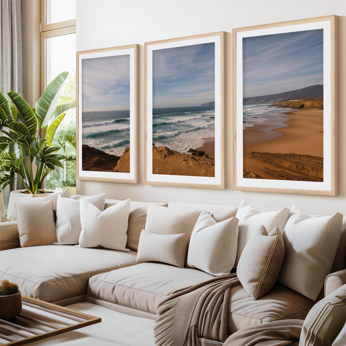 Atlantic Serenity – 3-Panel Rocky Beach & Ocean Wall Art Set